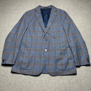 Spada‎ Roma Mens Blue Brown Plaid Linen Travel Superfine Blazer Jacket Size 54